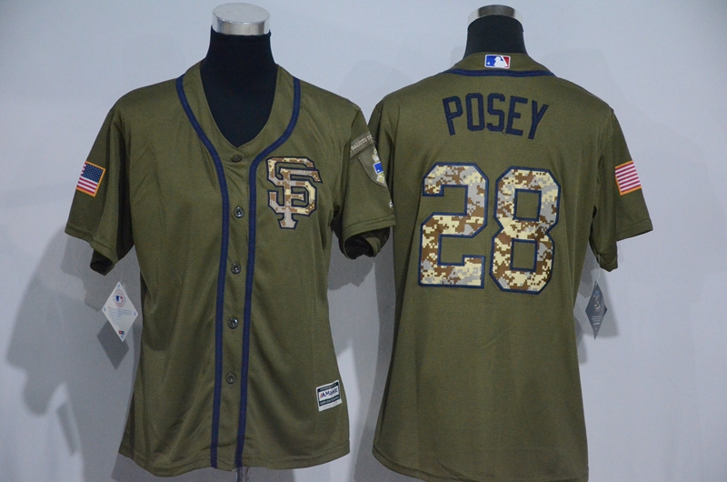 Womens 2017 MLB San Francisco Giants #28 Posey Green Salute to Service Stitched Baseball Jersey->women mlb jersey->Women Jersey